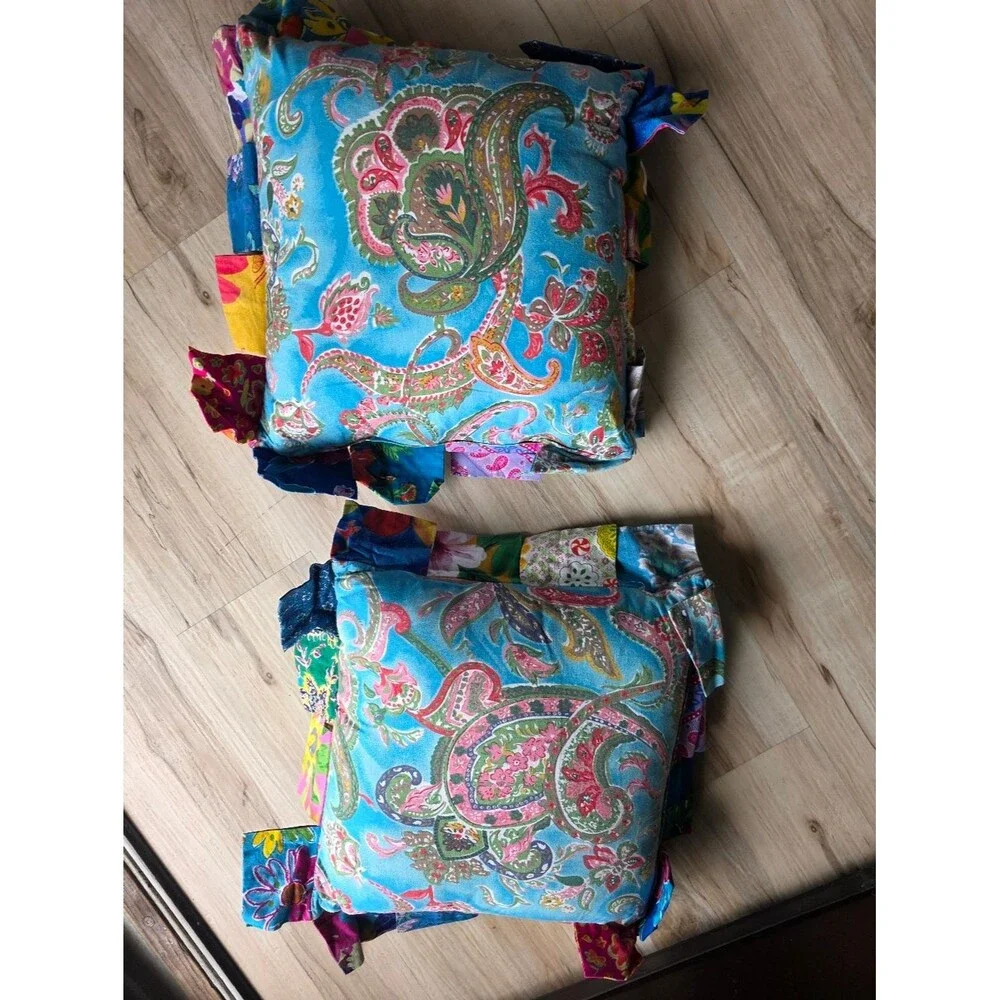 L N T Tab Ruffle Patchwork Reversible Accent Throw Pillow Cover 16x16 Set Of 2